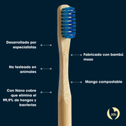 cepillo de dientes de bambú cerdas suaves azul Biobrands natural ecológico biodegradable