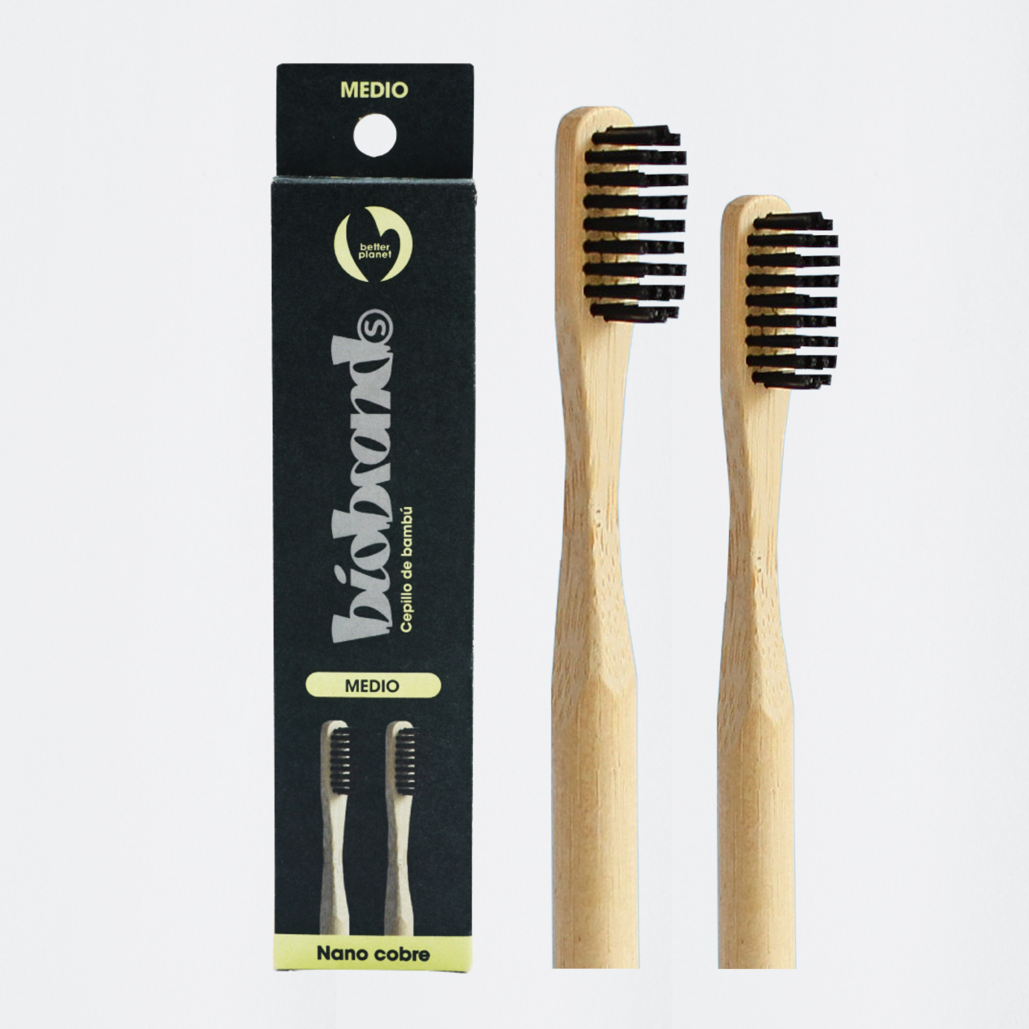 dúo pack cepillos de dientes de bambú cerdas medias negro Biobrands natural biodegradable