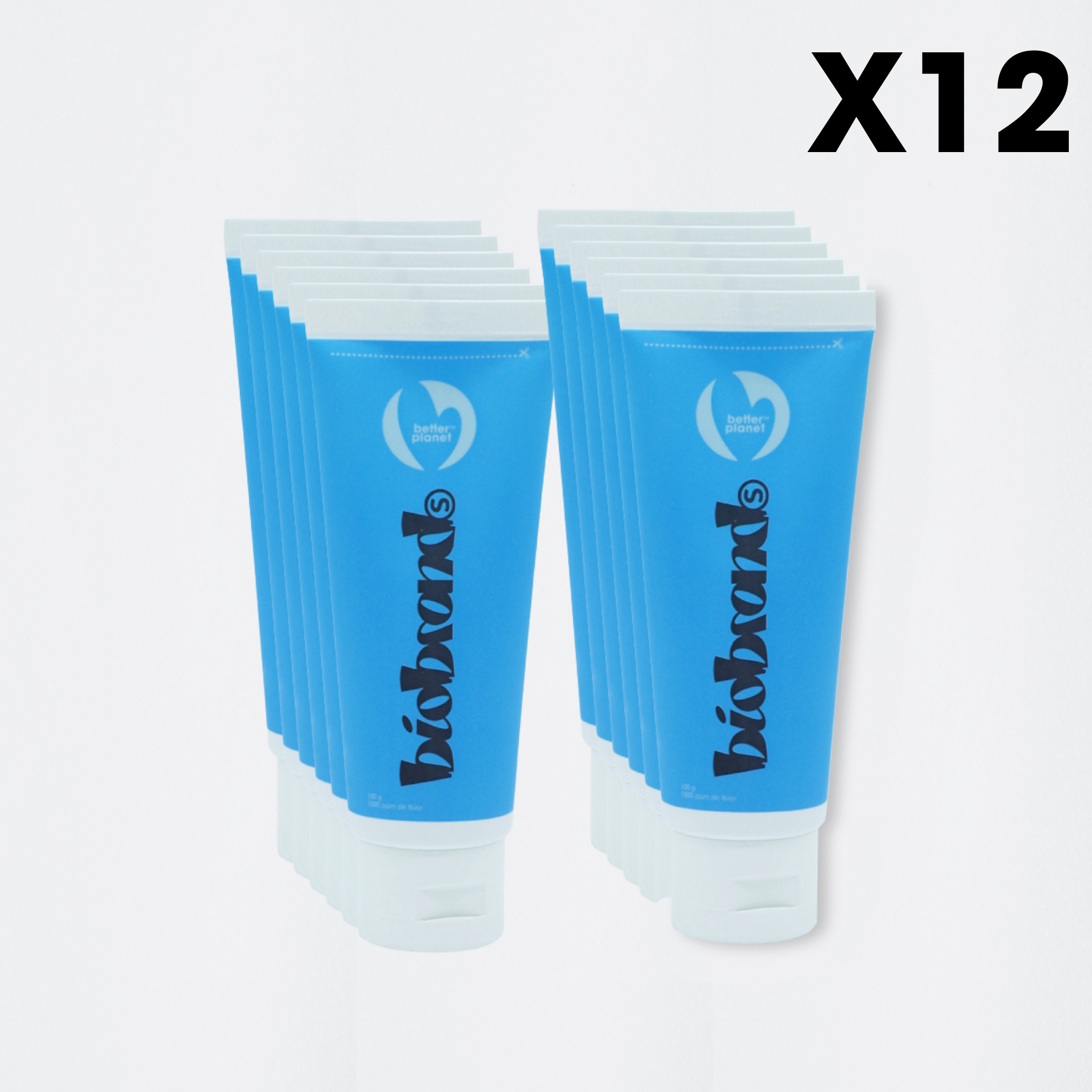 pack 12 pastas dentales con flúor Biobrands natural biodegradable