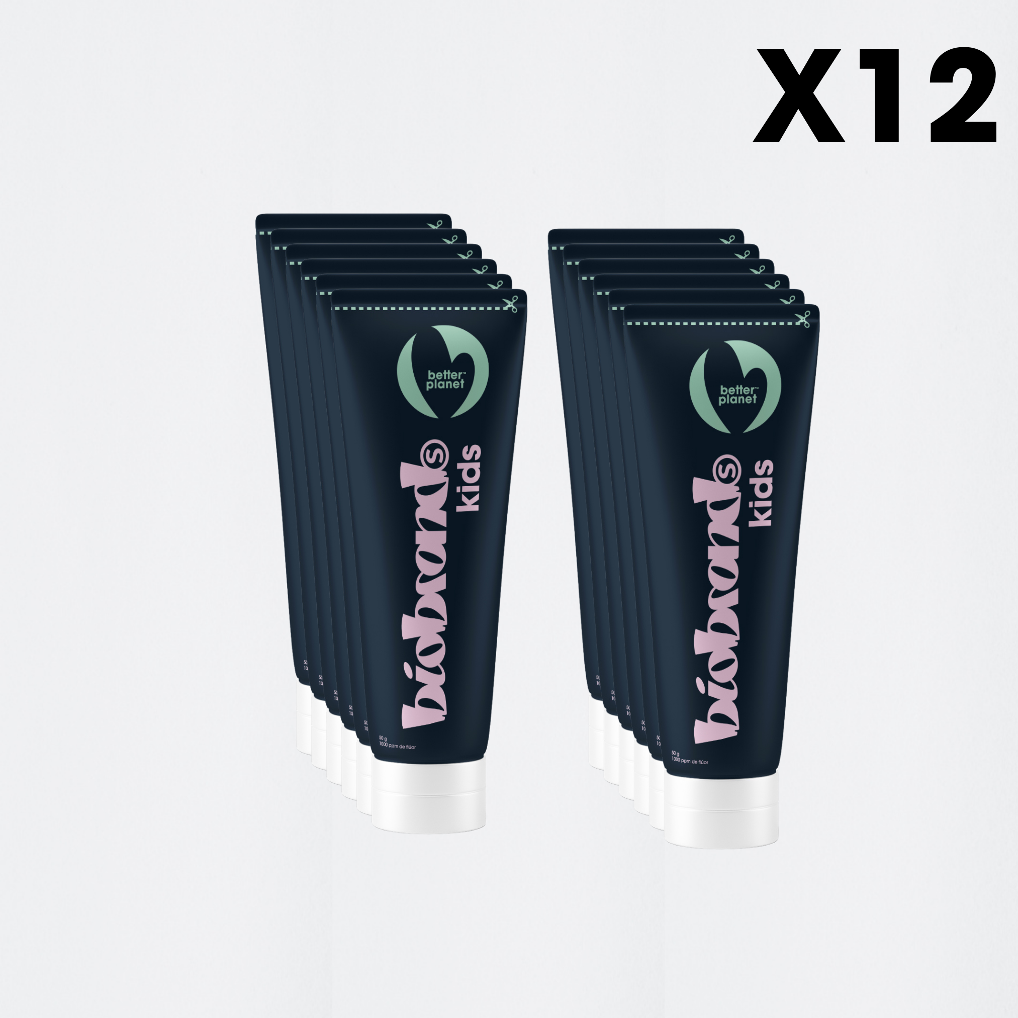 pack 12 pastas dentales para niños con flúor Biobrands natural biodegradable