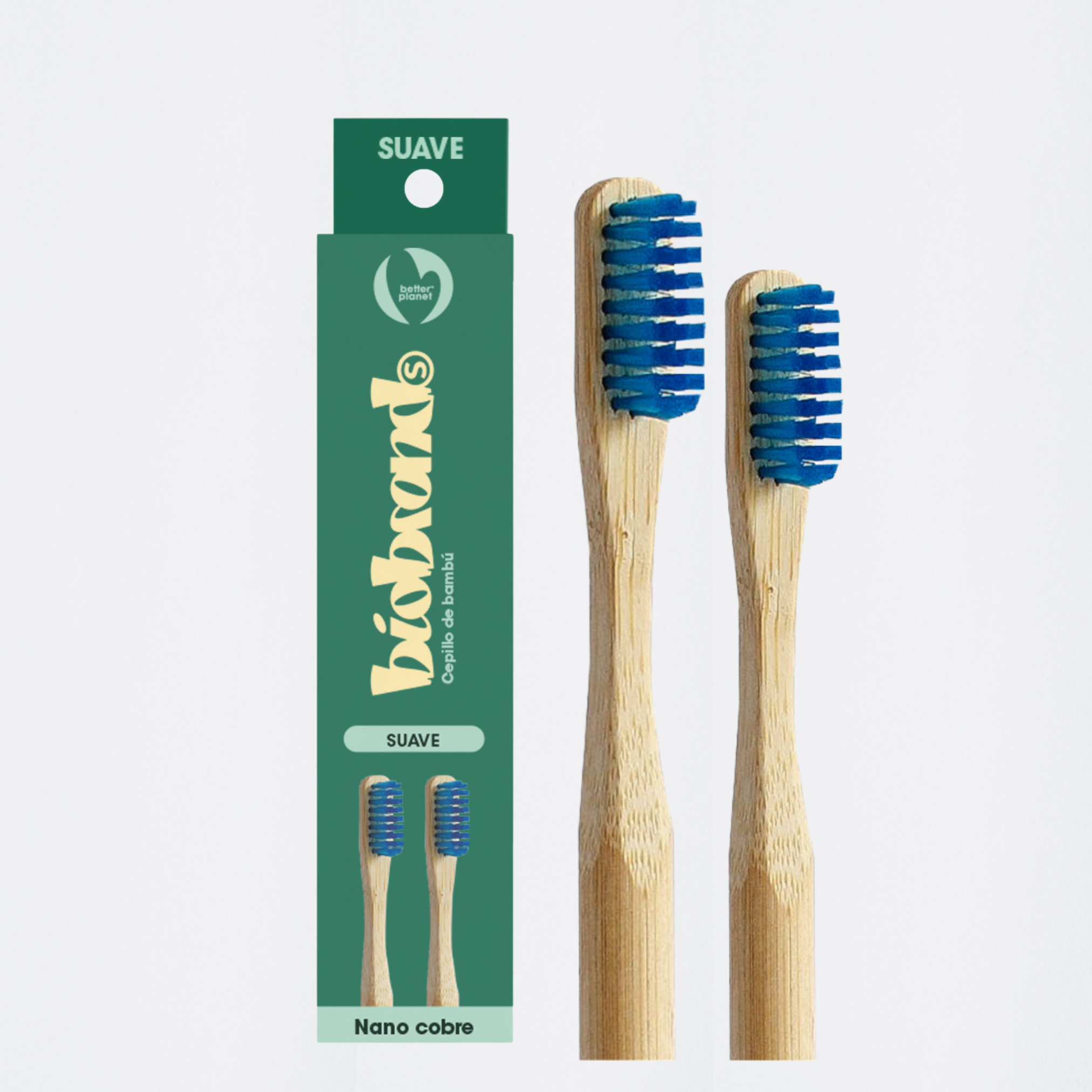 pack 2 cepillos de dientes de bambú cerdas suaves azul Biobrands ecológicos sostenibles biodegradables