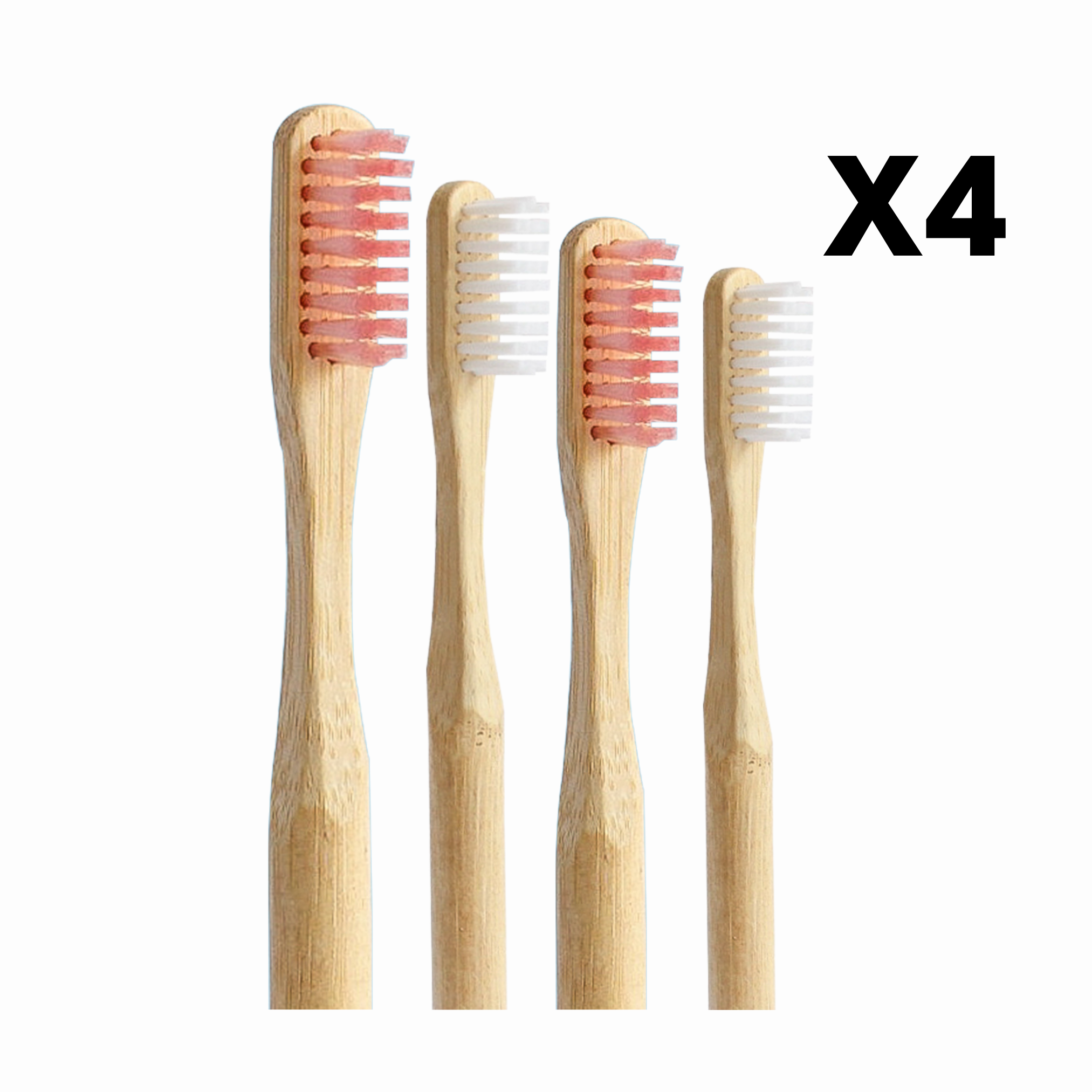 pack 4 cepillos de dientes de bambú cerdas ultrasuaves blanco y rosado Biobrands natural biodegradable