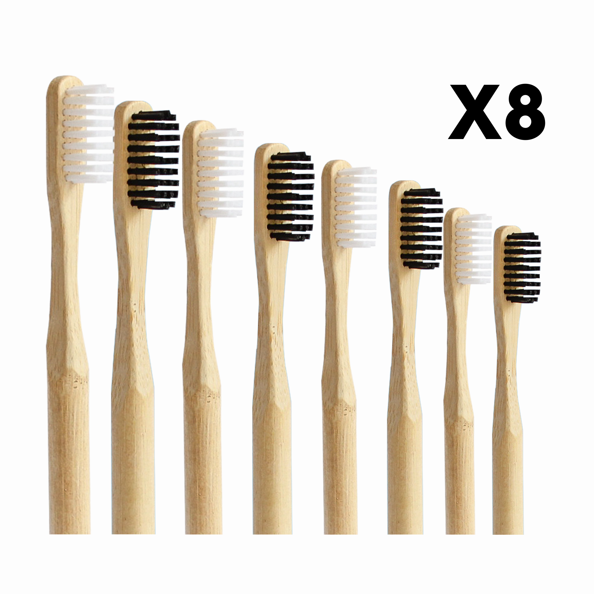 pack 8 cepillos de dientes de bambú cerdas medias negro y blanco Biobrands natural biodegradable