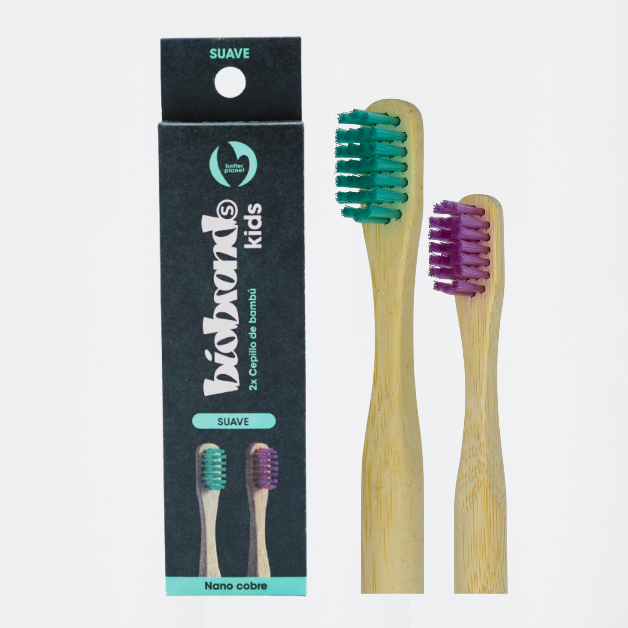 pack de 2 cepillos de dientes de bambú niños Biobrands biodegradable