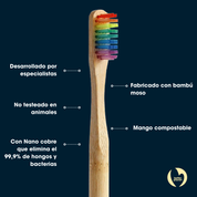 cepillo de dientes de bambú cerdas suaves arcoíris Biobrands natural biodegradable