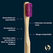 cepillo de dientes de bambú cerdas suaves morado Biobrands ecológico