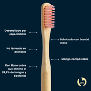 cepillo de dientes de bambú cerdas ultrasuaves rosado Biobrands natural
