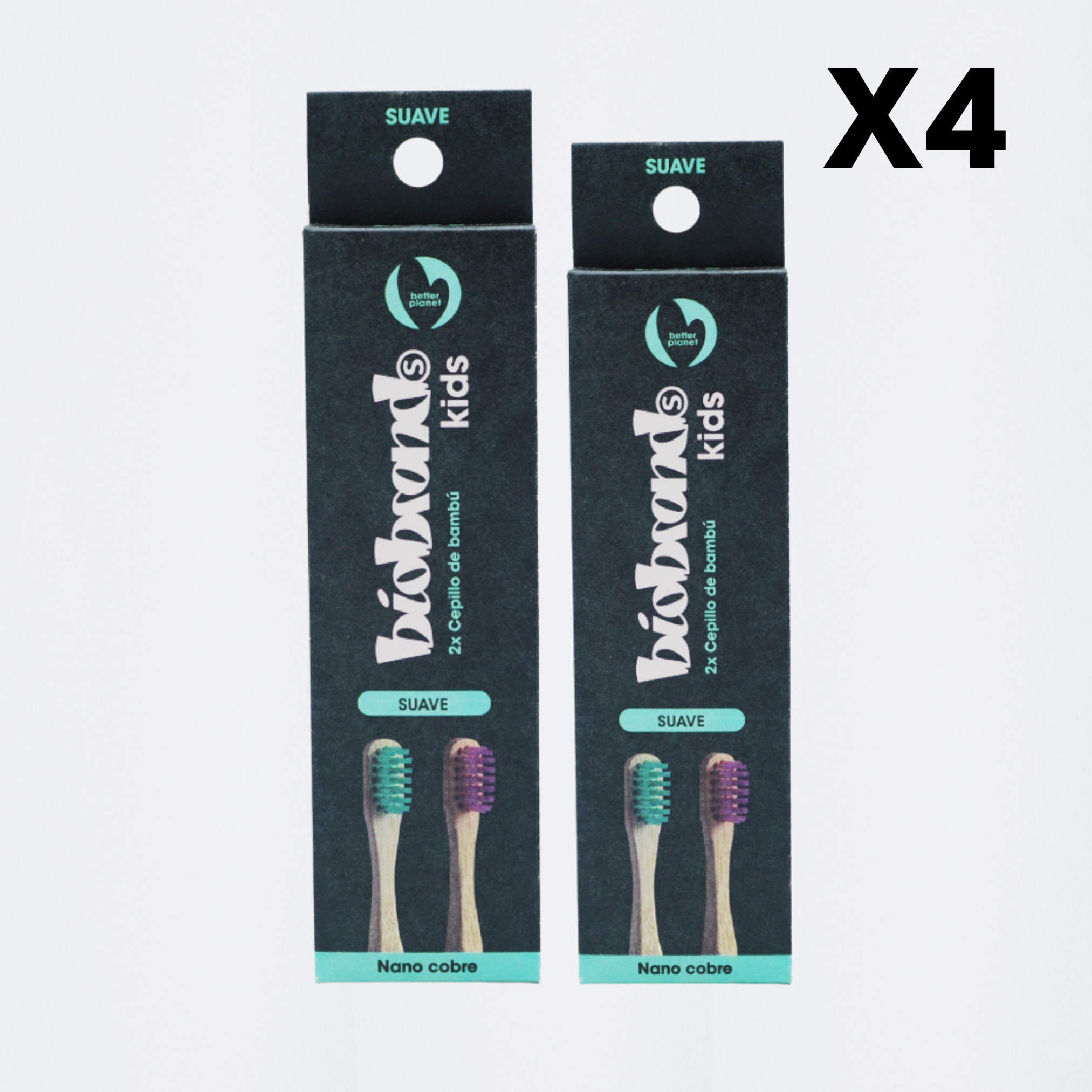 2 packs de pack de 2 cepillos de dientes de bambú niños Biobrands biodegradable