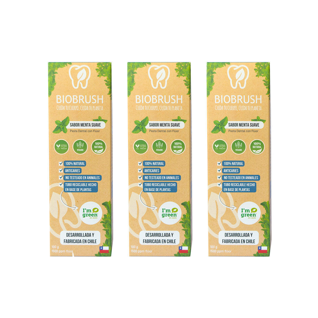 pack 3 pastas dentales con flúor Biobrands natural ecológica