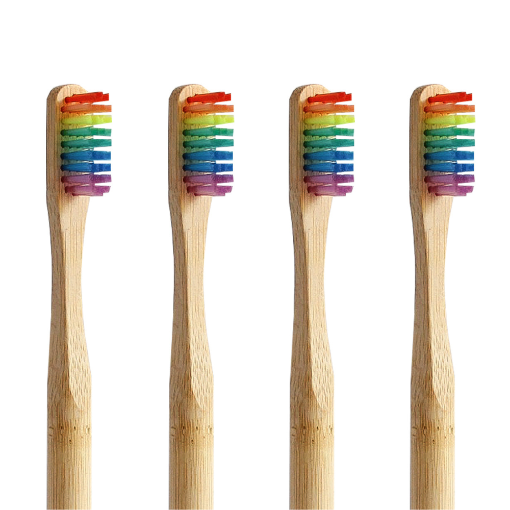 pack 4 cepillos de dientes de bambú cerdas suaves arcoíris Biobrands natural ecológicos biodegradables