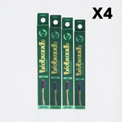 pack 4 cepillos de dientes de bambú cerdas suaves azul y morado Biobrands naturales ecológicos biodegradables