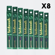 pack 8 cepillos de dientes de bambú cerdas suaves azul y morado Biobrands ecológico sostenible