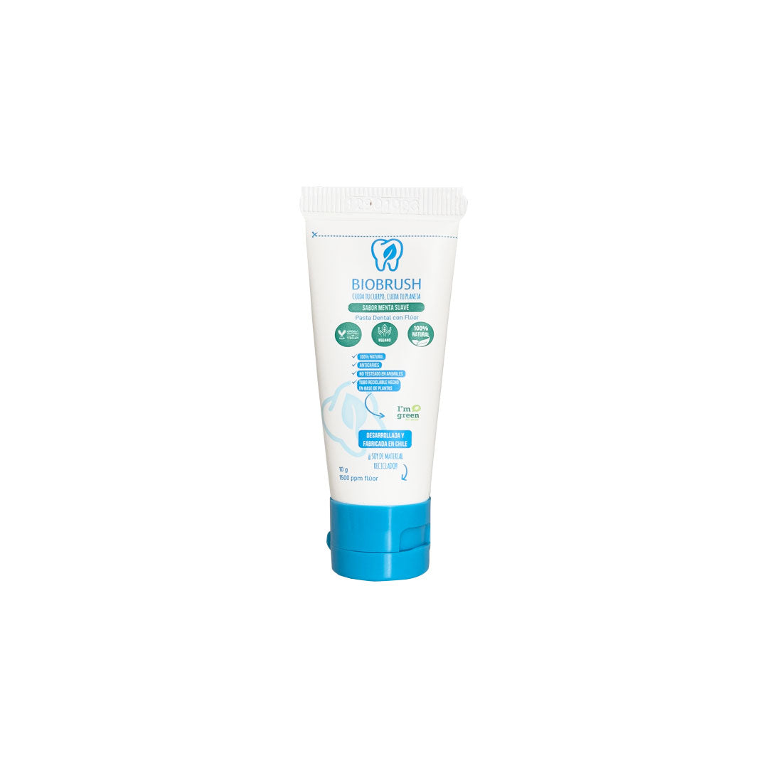 pasta dental natural menta suave con flúor 10 gramos Biobrush ecológica biodegradable